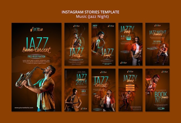 Free PSD jazz concert social media stories