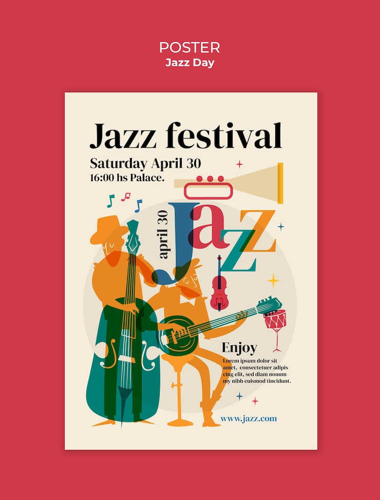 Free PSD jazz day celebration poster template