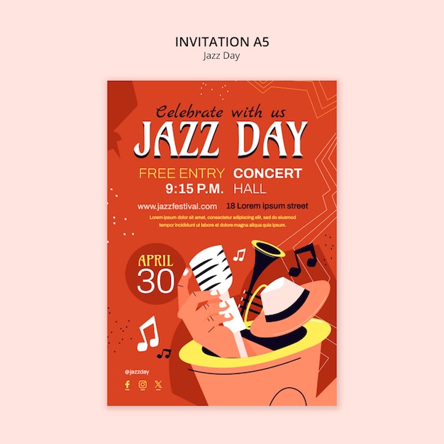 PSD gratuito disegno del modello del giorno del jazz