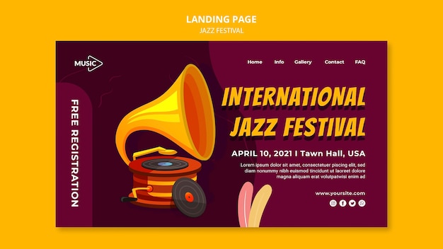 PSD gratuito modello di pagina di destinazione del festival jazz