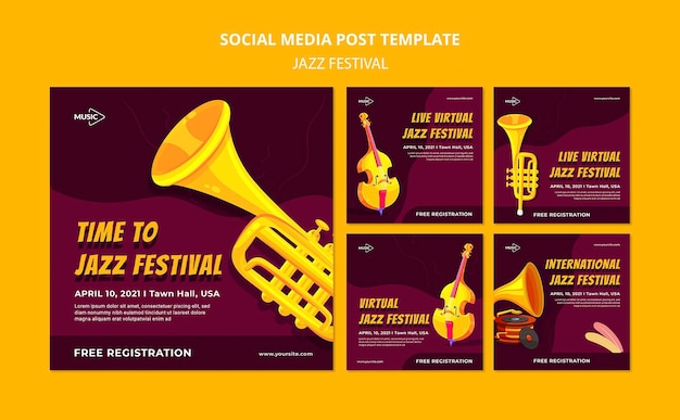 PSD gratuito modello di post sui social media del festival jazz