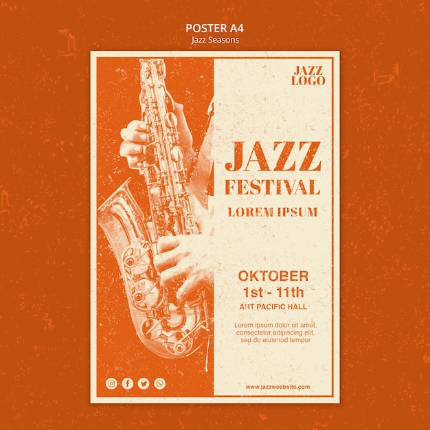 Бесплатный PSD Шаблон плаката джазовых сессий