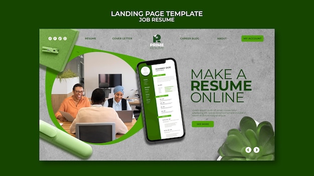 Free PSD job resume landing page