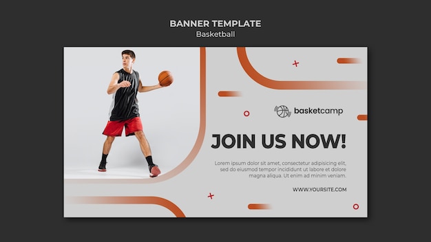 PSD gratuito unisciti a noi ora modello di banner di basket