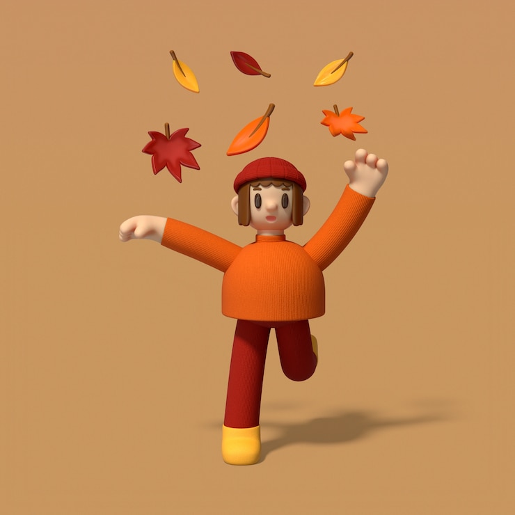 무료 PSD joyful person playing with falling autumn leaves