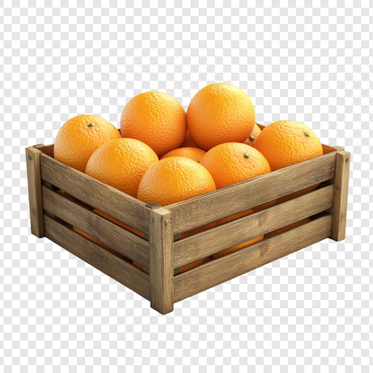Free PSD juicy oranges in rustic wooden crate freshness and delight