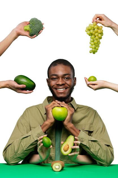 食べ物を持っている人のジューシーな肖像画