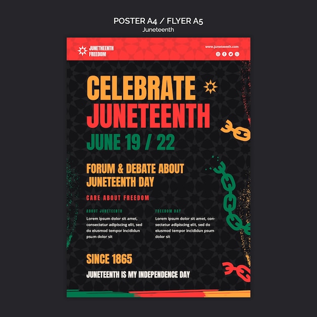 무료 PSD juneteenth 축하 세로 포스터 템플릿