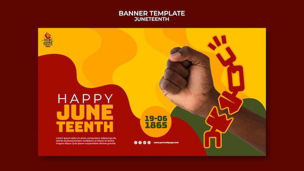 Modello di banner orizzontale juneteenth con mano e catena rotta