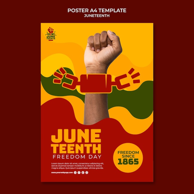 Modello di poster verticale Juneteenth con mano e catena spezzata