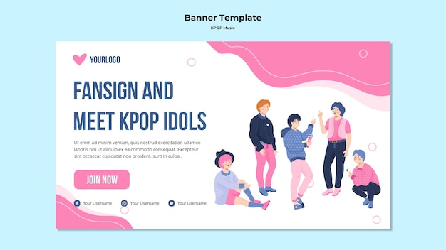 PSD gratuito modello di banner k-pop illustrato