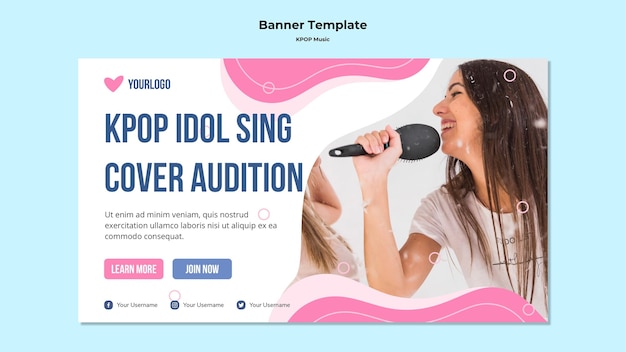 Modello di banner K-pop con foto di ragazza che canta