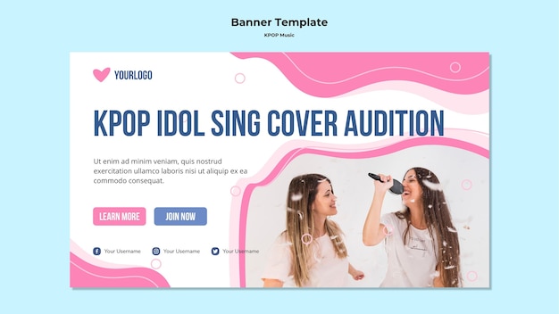 PSD gratuito banner k-pop con ragazze che cantano