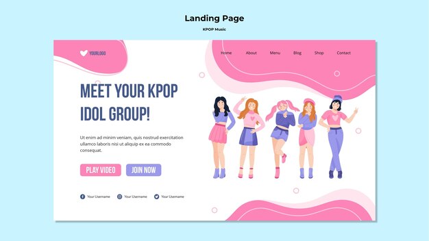 PSD gratuito modello di home page k-pop