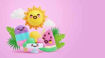 Free PSD kawaii summer background