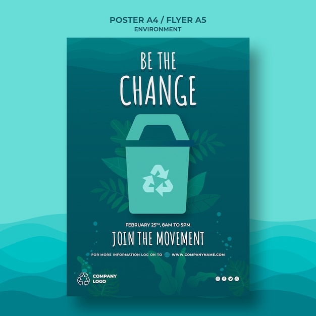 Free PSD keep the ocean clean poster template with recycling sign