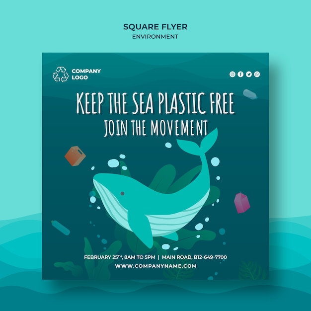 Free PSD keep the sea plastic free save waters square flyer