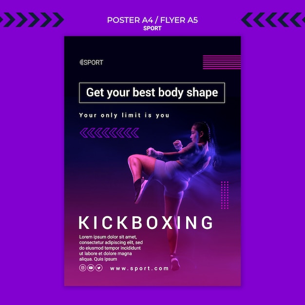 Free PSD kickboxing training vertical poster template