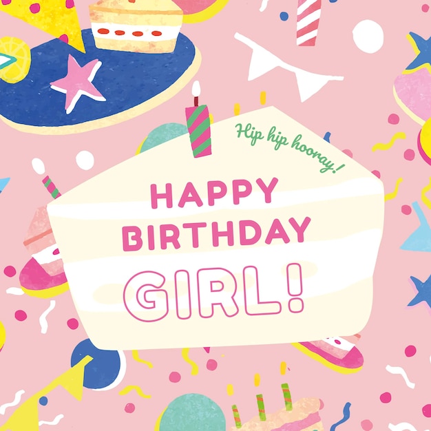 Бесплатный PSD Детский шаблон поздравления с днем рождения psd для девочки