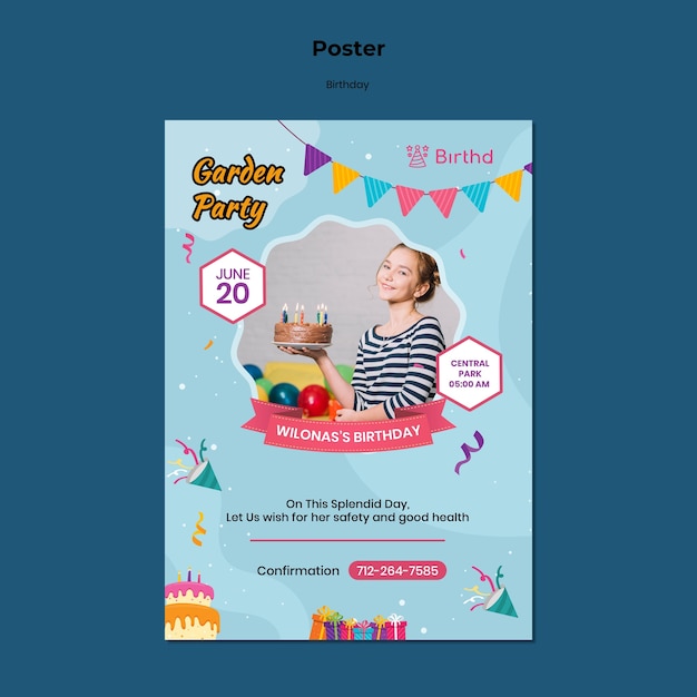 無料PSD 子供の誕生日パーティーのポスターテンプレート