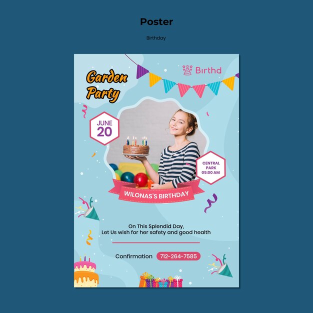 Kid birthday party poster template
