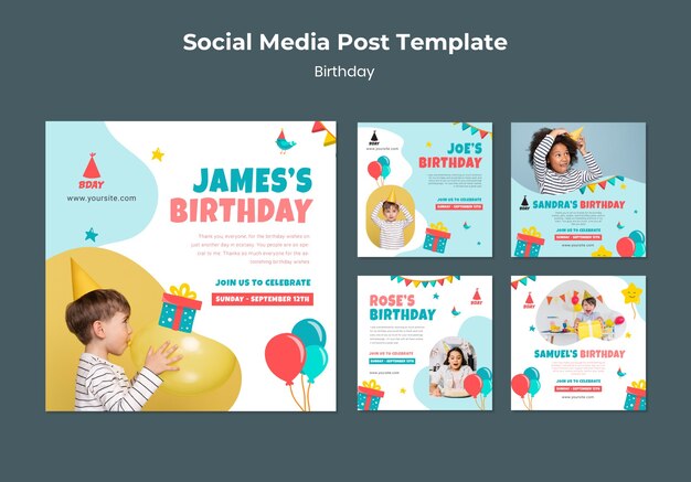 kid's birthday social media post template