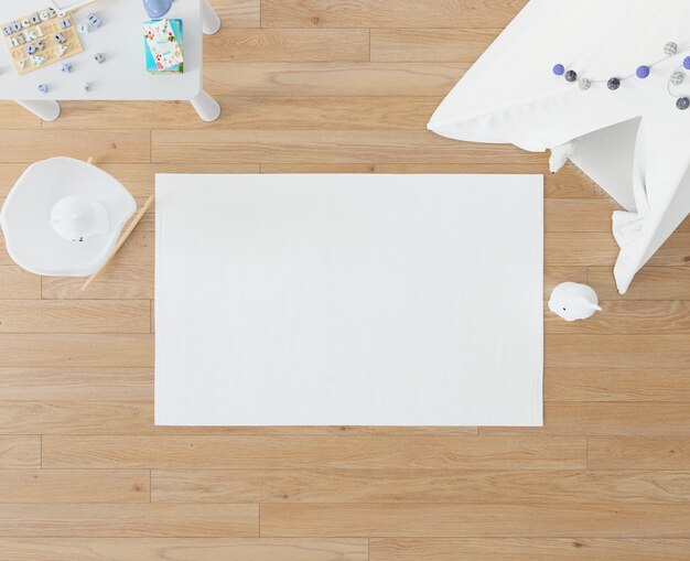 Kid's room with white carpet and teepee