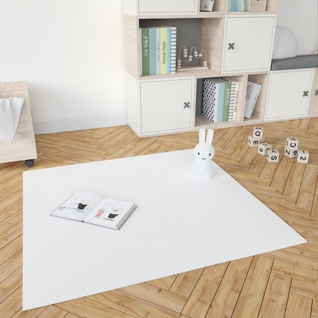 Free PSD kid's room with white carpet