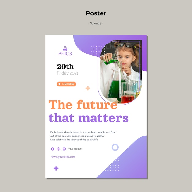 Kid studying chemistry poster template