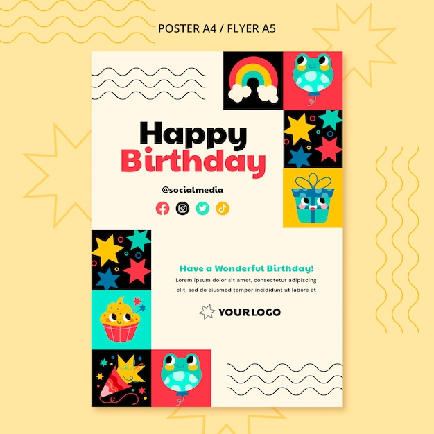 Modello di poster verticale per festa di compleanno per bambini