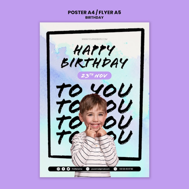 Free PSD kids birthday celebration vertical poster template