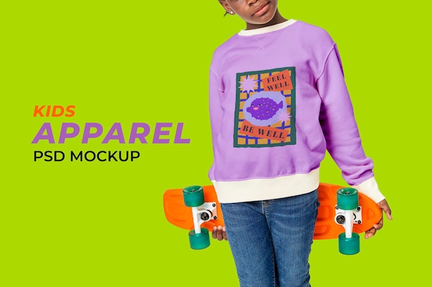 Kids cartoon sweater mockup psd cute fashion style