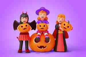 Free PSD kids in halloween 3d illustration