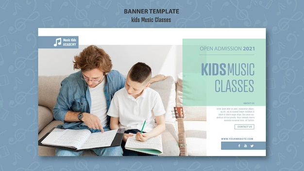 Kids music classes concept banner template