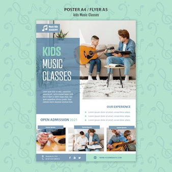 Kids music classes concept poster template