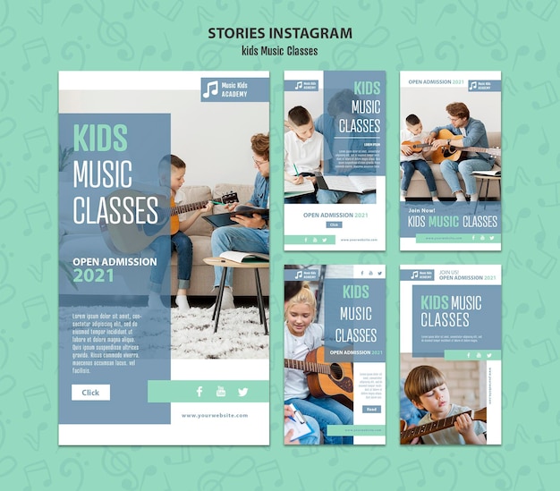 Kids music classes instagram stories concept template