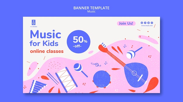 Modello di banner per piattaforma musicale per bambini