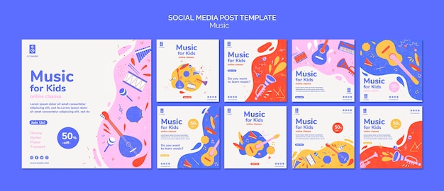 PSD gratuito modello di post sui social media della piattaforma musicale per bambini