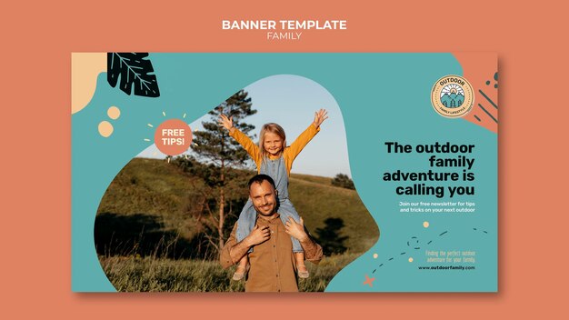 Kids and parents family banner design template