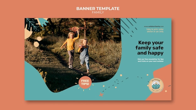 Kids and parents family banner design template