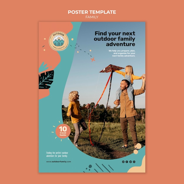 Kids and parents family poster design template