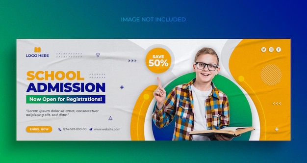 Kids school admission social media post web banner flyer and facebook cover photo design template