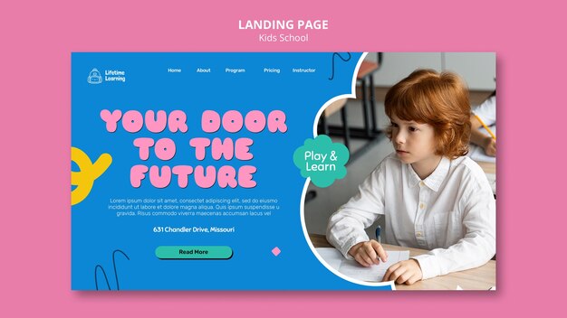 Kids school landing page template