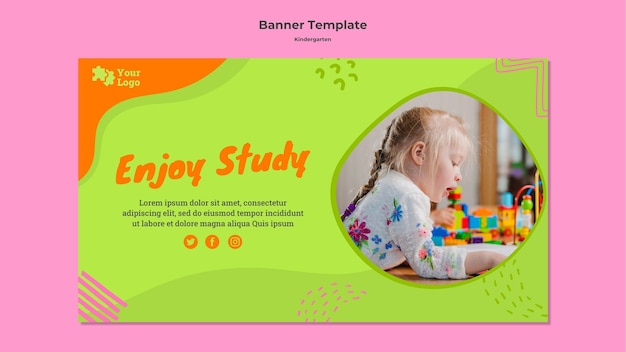 Free PSD kindergarten banner template with photo