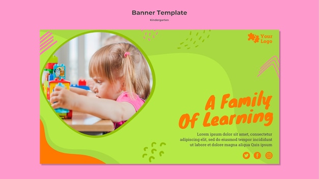 kindergarten horizontal banner template with photo