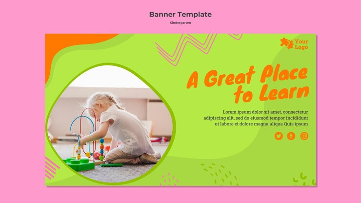 मुफ़्त PSD kindergarten horizontal banner with photo