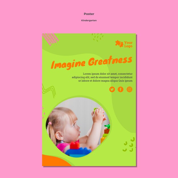 Kindergarten poster a4 template with photo