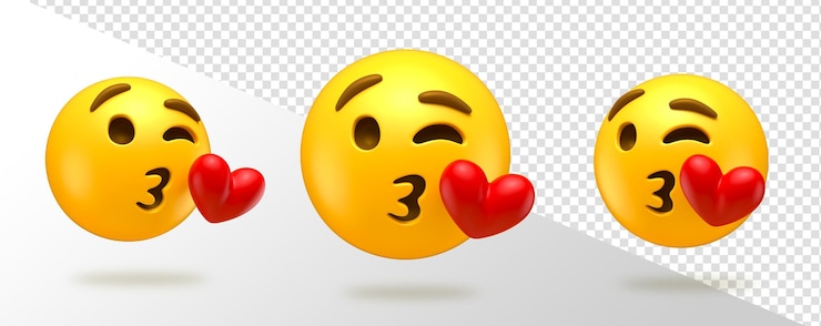 Free PSD kissing face emoji with heart in 3d render with transparent background