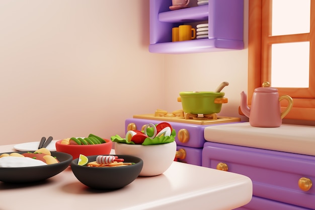 Бесплатный PSD Кухня и еда 3d-иллюстрация