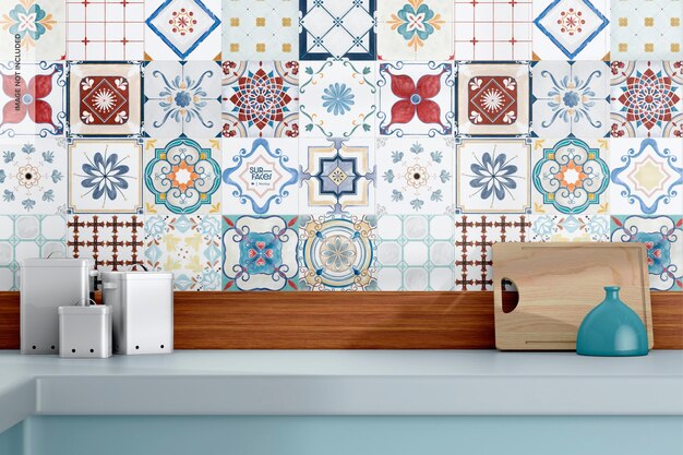 Kitchen Ceramic Tile Scene Mockup, Front View